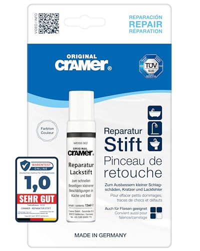 Cramer Lackstift reinweiß 002 Emaille, Keramik, Acryl - Sanitärlack für Badewannen, Waschbecken, Fliesen von Cramer