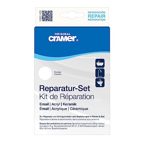 CRAMER Reparatur-Set reinweiß 002 Emaille, Keramik, Acryl - Abplatzer an Badewannen, Duschwannen und Waschbecken zuverlässig reparieren von Cramer