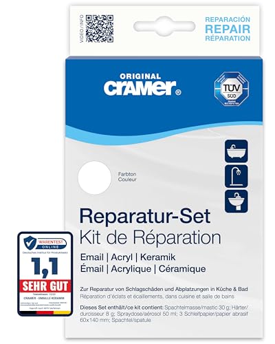 CRAMER Reparatur-Set reinweiß 002 Emaille, Keramik, Acryl - Abplatzer an Badewannen, Duschwannen und Waschbecken zuverlässig reparieren von Cramer