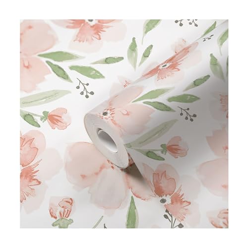 Crane Baby Blumen-Tapete für Kinderzimmer, abnehmbare Tapete für Jungen und Mädchen, rosa Blumenmuster, 50 cm B x 685 cm H von Crane Baby