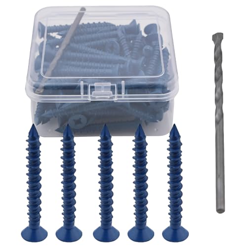 60 Stück Betonschraubenanker mit flachem Kopf zur Verankerung an Mauerwerk, Block, Ziegel, Stuck oder Zement (3/16 Zoll x 1-3/4 Zoll) von Cranviech