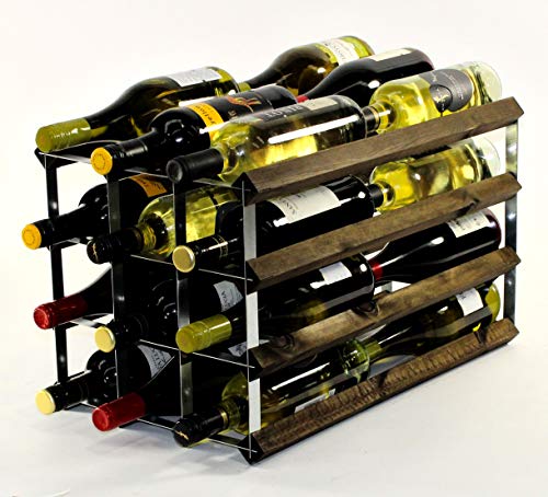 Cranville wine racks Doppel Tiefe 24 Flasche Eiche dunkel gebeiztem Holz und verzinktem Metall Weinregal fertig montiert von Cranville wine racks