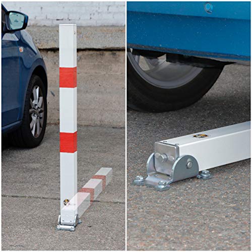 Crash Stop 90-30 Stahl Verzinkt Parkplatzpfosten zum Umklappen mit Profilzylinder, Rot/Weiß, Eckig 70mm x 70mm, 1000mm Länge von Crash Stop