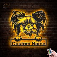 Papillon Dog Metal Sign Led Lights, Custom Sign, Neon Wall Decor, Name von CratifyCreations