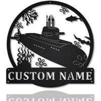 U-Boot-Monogramm Metallschild Kunst, Benutzerdefinierte U-Boot-Metallschild, U-Boot-Wandbehang, Marine-U-Boot-Metallwanddekor von CratifyCreations