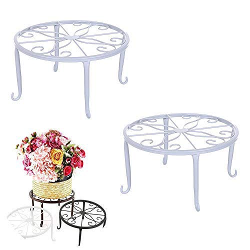 Cratone 2er Set Blumenhocker Metall Pflanzenständer, Rund Blumen Regale Blumenständer Retro Pflanzenhocker für Innen-Balkon Outdoor Garten Terrasse,Weiß von Cratone
