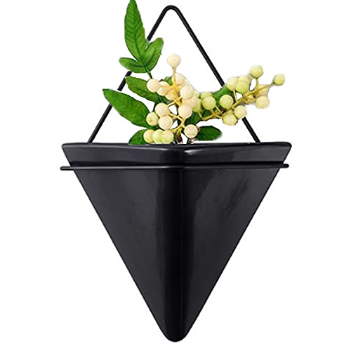 Cratone Diamant Wandvase Keramik Schwarz Wandvasen Blumenvase Wandmotage Pflanzgefäß Hängeampeln Luft Pflanze Container Übertopf für Wanddekoration Zimmerpflanzen, Sukkulenten (Schwarz, L) von Cratone.