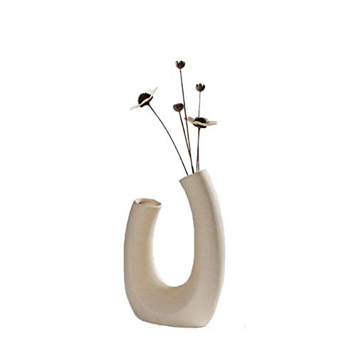 Cratone Vase Beige Keramik Moderne Kunst Vase U-Form Keramik Donut Vase Abstraktion Blumen Vase Dekoration Nordic Modern Style Blumenvasen Topf für Blumen Wohnzimmer Büro Home Dekoration von Cratone.