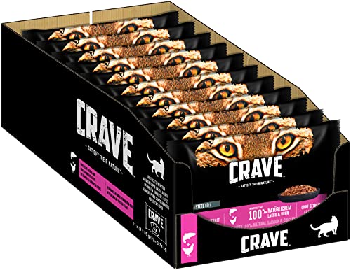 CRAVE Katzenfutter - getreidefreies, proteinreiches Nassfutter Pastete mit Lachs & Huhn 44 Portionsbeutel (11 x 4 x 85g), 3740 g von Crave