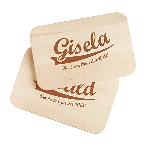 Casa Vivente 2er Set Frühstücksbrettchen mit Gravur – Personalisiert mit Namen - College-Motiv – Zwei Brotbretter aus hellem Holz – Geschenkideen für Oma und Opa von Casa Vivente