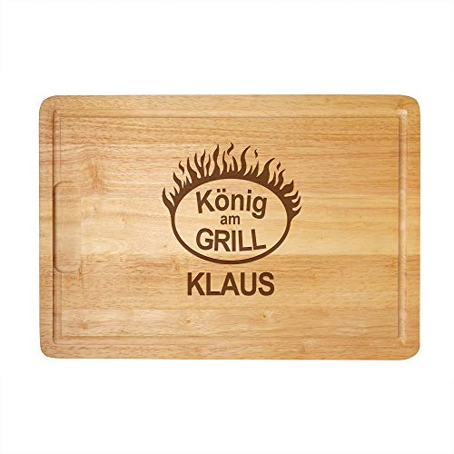 Casa Vivente Schneidebrett mit Gravur König am Grill Flammen, Personalisiert mit Name, Kochbrett als Geschenkidee zum Geburtstag, 40,5 x 28,5 x 2 cm von Casa Vivente