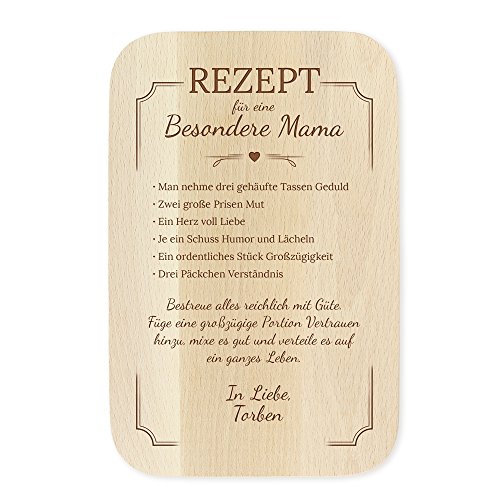 Casa Vivente Frühstücksbrettchen mit Gravur, Rezept für Mama, Personalisiert mit Namen, Schneidebrett aus hellem Holz, Muttertagsgeschenk von Casa Vivente