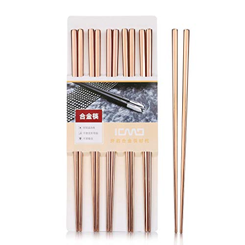 5 Paar Essstäbchen Roségold Metallischer Stahl Edelstahl Essstäbchen Metall Qualitäts-Metall Rose Gold Essstäbchen Luxus-Platz Edelstahl Stainless Chopsticks Rose Gold Essstäbchen aus Edelstahl 23 CM von Crazy-m