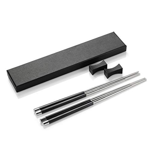 Crazy-m 2 Set Hohe Qualität Alloy EssStäbchen Essstäbchen Ablagen Chopsticks Essstäbchen Edelstahl mit Halter Geschenkset Chinesische Stäbchen Asiatisches Besteck mit schwarzer Schatulle von Crazy-m