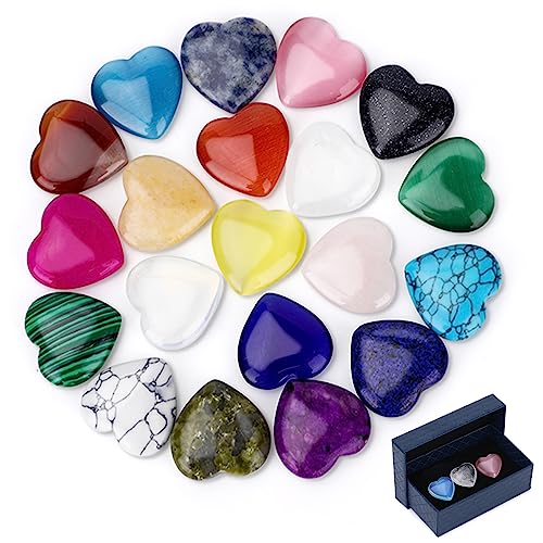 20 Stück Kristalle Steine Herz Stein Bunte Steine Heilung Kristall Edelsteine Set, Herz Stein Bulk Polierte Tasche Palm Daumen Edelsteine Meditation Chakra Reiki Energieausgleich von Crazyfly