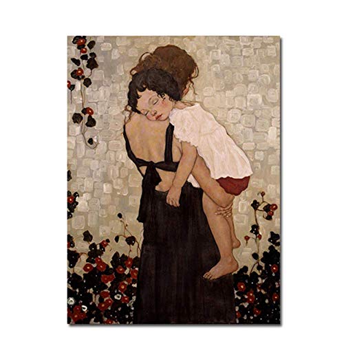 Crazystore Druck auf Leinwand 60x90cm (23.6x35.4in) ohne Rahmen Gustav Klimt Eine Mutter mit einem Kind Ölgemälde Poster und Drucke auf Leinwand Wandkunst Bild Schlafzimmer Dekor von Crazystore
