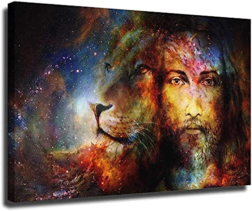 Crazystore Gemälde Dekoration 30x50cm kein Rahmen Jesus mit Löwe Moderne Geburt Christian Porträt Bild Abstrakte Tiere Kunstwerk für Zimmer Bilder für Schlafzimmer von Crazystore