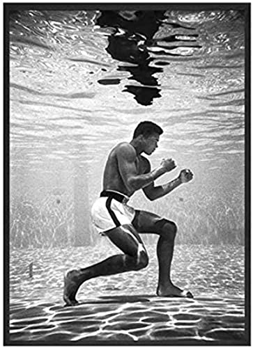 Crazystore Gemälde Dekoration 70x90cm ohne Rahmen Schwarz-Weiß-Stil Muhammad Ali Unterwasser Boxing Poster und Drucke für Wohnzimmer Bild Wohnkultur von Crazystore
