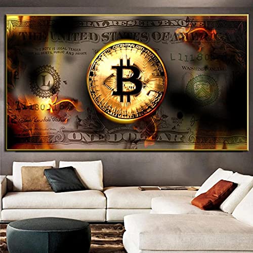 Crazystore Kunst Poster 50x80cm kein Rahmen Abstraktes Brennen Bitcoin Leinwand Poster Drucke Moderne Golden Dollar Geld Wandkunst Bild Wohnkultur von Crazystore