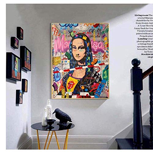 Crazystore Leinwand Kunst Wände Malerei 70x90cm ohne Rahmen Mona Lisa Straße Graffiti Kunst Poster und Drucke Lustige Leinwand Kunst Malerei Banksy Bild für Wohnzimmer Home Decr 1 von Crazystore