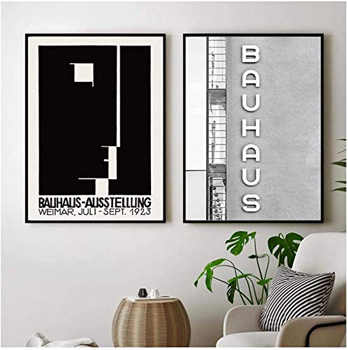 Crazystore Leinwanddruck 2x40x60cm ohne Rahmen Architektur Schwarz Weiß Poster Bauhaus Gebäude Fotografie Leinwanddrucke Wohnzimmer Wandkunst Dekor von Crazystore