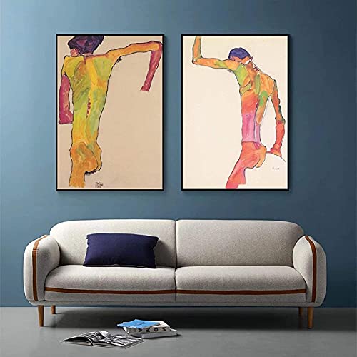 Crazystore Wandkunst 2x30x50cm ohne Rahmen Berühmte Egon Schiele Poster Körperfarbe Abgrenzung Skizze Figur Nordic Style Wandkunst für Wohnzimmer Dekor von Crazystore