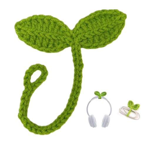 Crochet Leaf Sprout, Lucky Handmade Knitted Sprout Headphone Accessories, Leaf Headset Attachment, Multi-Functional Cute Cable Tie Crochet Knitting Plant Bookmark Gift for Book Lovers von Crazyview