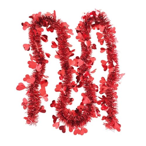 Valentins-Herz-Lametta-Girlande, rosa Valentins-Herz-rote Lametta-Kränze, rot-rosa-weiße hängende Valentinstag-Dekoration, Kunststoff-Girlande für Zuhause, drinnen und draußen, Hochzeit, Party von Crazyview