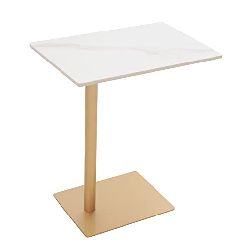 Cre Cra Marmor Beistelltisch Gold,C-Form Beistelltisch,Sofatisch,Couchtisch,Kaffeetisch Metall,Laptoptisch Stabil,Notebooktisch,Wohnzimmertisch,Schmaler Nachttisch für Schlafzimmer,Wohnzimmer,Balkon von Cre Cra