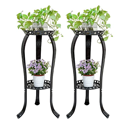 Cre Cra Pflanzenständer,2 Ebenen,für drinnen und draußen,Blumentopfhalter,Metall Blumenständer schwarz,Pflanzenregal weiß,Blumentopfhalter für Garten,Innenbereich,Balkon Dekoration(2 Stück) von Cre Cra