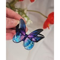 Transparent Lila/Blau 3D Schmetterling Mit Irisierenden Funkeln Für Fenster, Spiegel, Terrasse, Wohndekor, Einzigartiges Geschenk, Sommer Deko von Cre8tiveglass