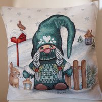 Grüner Weihnachtswichtel-Kissenbezug Aus Jacquard-Gobelin, 45 X cm. Trendige Wohndekoration - Dekoratives Kissen Weihnachtsgeschenk Grüner Weihnachtswichtel-Kissenbezug Aus Jacquard-Gobelin, 45 X cm. Trendige Wohndekoration - Dekoratives Kissen Weihnachtsgeschenk von CreAlineFrance