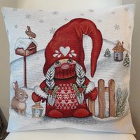Roter Weihnachtswichtel-Kissenbezug Aus Jacquard-Gobelin, 45 X cm. Trendige Wohndekoration - Dekoratives Kissen Weihnachtsgeschenk von CreAlineFrance