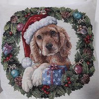 Weihnachts-Kissenbezug Mit Jacquard-Gobelin, Cocker Spaniel, 45 X cm. Trendige Heimdekoration - Weihnachtsdekoration Weihnachtsgeschenk von CreAlineFrance