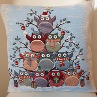 Weihnachtseule Jacquard Gobelin Kissenbezug 45x45 cm. Trendy Wohndeko - Dekokissen Weihnachtsdeko Weihnachtsgeschenk von CreAlineFrance