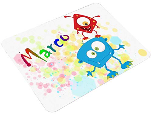 CreaDesign, Frühstücksbrettchen Kinder mit Namen personalisiert, Schneidebrett Kunststoff Motiv Monster, Antirutsch-Noppen, Größe 20 x 25 cm von CreaDesign