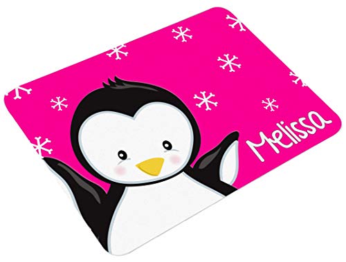 CreaDesign, Frühstücksbrettchen Kinder mit Namen personalisiert, Schneidebrett Kunststoff Motiv Pinguin Pink, Antirutsch-Noppen, Größe 20 x 25 cm von CreaDesign