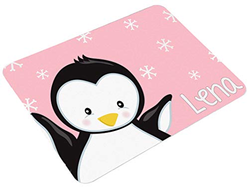 CreaDesign, Frühstücksbrettchen Kinder mit Namen personalisiert, Schneidebrett Kunststoff Motiv Pinguin Rosa, Antirutsch-Noppen, Größe 20 x 25 cm von CreaDesign