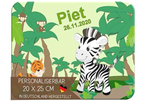 CreaDesign Personalisiertes Kinder Frühstücksbrett mit Namen, 20x25cm, rutschfestes Schneidebrett aus Kunststoff, Safari-Zebra Design, spülmaschinen&mikrowellengeeignet, Schneidbrett für Kinder von CreaDesign