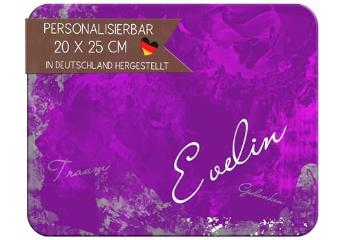 CreaDesign, Frühstücksbrettchen Kinder mit Namen personalisiert, Brettchen Kinder Kunststoff Traum Lila, Antirutsch-Noppen, Größe 20 x 25 cm von CreaDesign