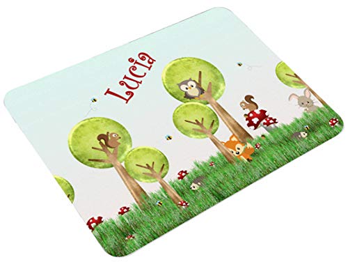 CreaDesign, Frühstücksbrettchen Kinder mit Namen personalisiert, Schneidebrett Kunststoff Motiv Waldtiere, Antirutsch-Noppen, Größe 20 x 25 cm von CreaDesign