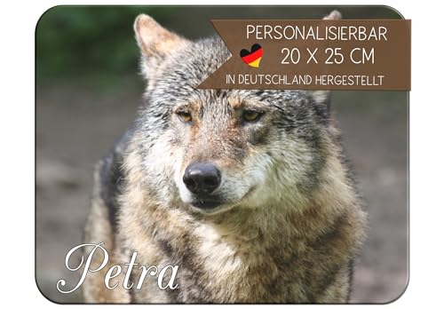 CreaDesign Personalisiertes Kinder Frühstücksbrett mit Namen, 20x25 cm, rutschfestes Schneidebrett aus Kunststoff, Wolf Design, spülmaschinen & mikrowellengeeignet, Schneidbrett für Kinder von CreaDesign