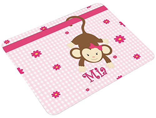 CreaDesign, Frühstücksbrettchen Kinder mit Namen personalisiert, Schneidebrett Kunststoff Motiv Affe Rosa, Antirutsch-Noppen, Größe 20 x 25 cm von CreaDesign