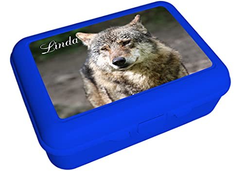 CreaDesign, Kinder Brotdose, Lunchbox, Vesperbox blau mit Fächern Einsatz, ideal für Kita, Kindergarten und Schule, Wolf, 13,9 x 19 x 7 cm, Volumen 1 Liter von CreaDesign