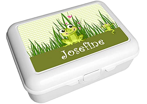 CreaDesign, Kinder Brotdose, Lunchbox, Vesperbox weiß mit Fächern Einsatz, ideal für Kita, Kindergarten und Schule, Frosch-Graß-Karo, 13,9 x 19 x 7 cm, Volumen 1 Liter von CreaDesign