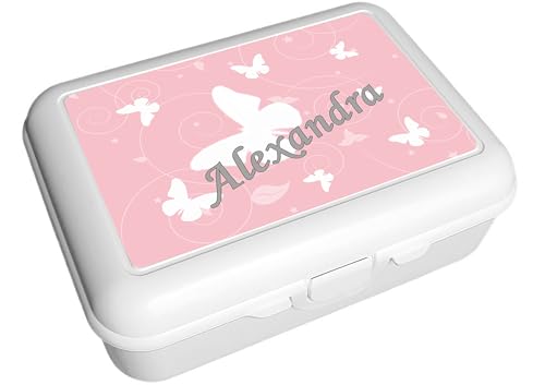 CreaDesign, Kinder Brotdose, Lunchbox, Vesperbox weiß mit Fächern Einsatz, ideal für Kita, Kindergarten und Schule, Schmetterling Ornamente altrosa, 13,9 x 19 x 7 cm, Volumen 1 Liter von CreaDesign