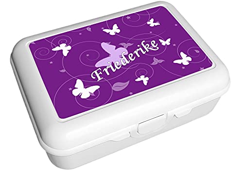 CreaDesign, Kinder Brotdose, Lunchbox, Vesperbox weiß mit Fächern Einsatz, ideal für Kita, Kindergarten und Schule, Schmetterling Ornamente lila, 13,9 x 19 x 7 cm, Volumen 1 Liter von CreaDesign