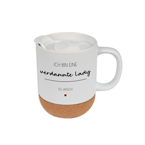 CreaDesign, Tasse Kork weiß mit Spruch ich bin eine verdammte Lady, Kaffeetasse Korkboden, 330 ml von CreaDesign