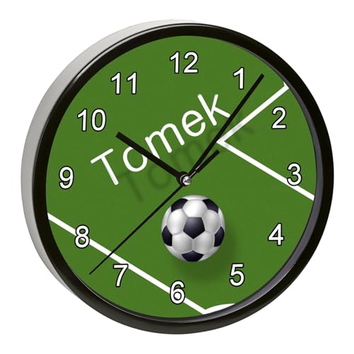 CreaDesign, WU-01-1019, Fußball Wanduhr für Kinderzimmer, personalisierbar mit Namen, Rahmen schwarz, Durchmesser 19,5 cm von CreaDesign