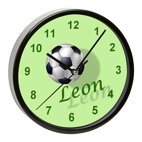 CreaDesign, WU-01-1020, Fußball Wanduhr für Kinderzimmer, personalisierbar mit Namen, Rahmen schwarz, Durchmesser 19,5 cm von CreaDesign